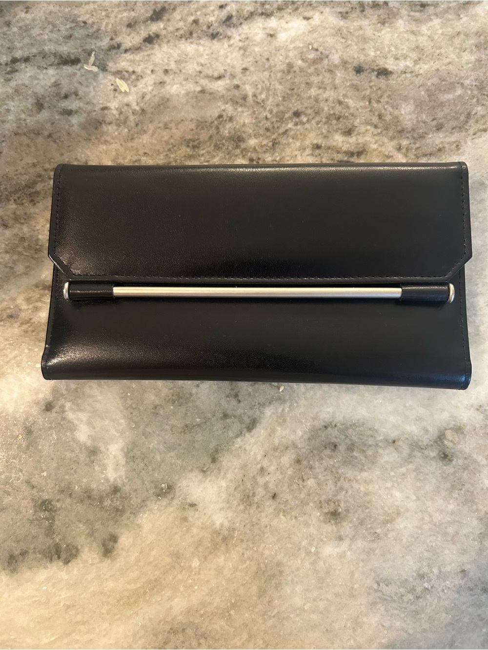 Willie Wear Black Leather Clutch with Silver Bar Accent